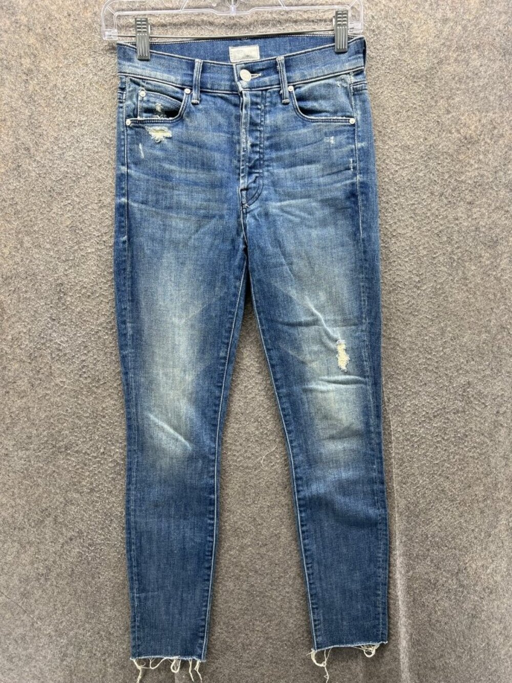 Mother The Stunner Jeans Womens 24 Blue Medium Wash High Rise Ankle Fray Denim